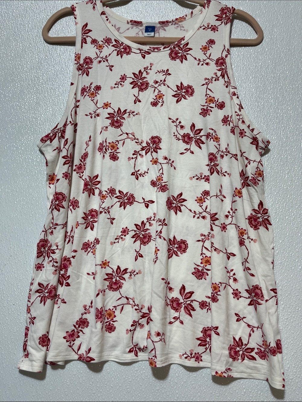 5/$25 Women's Cream Floral Tank Top with Cranberry Print